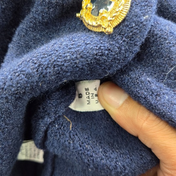 VINTAGE‎ St John Women Jacket 8 Blue Button Up Marie Gray 3/4 Sleeve Collar - Picture 9 of 11